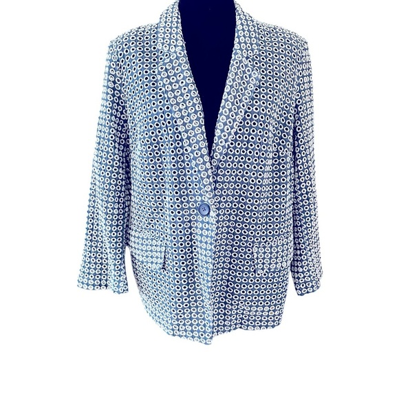 5 for $40 SALE 
CHICO’S Blue White Eyelet Knit Lightweight Blazers 1 (S), (8-10) - Picture 1 of 15